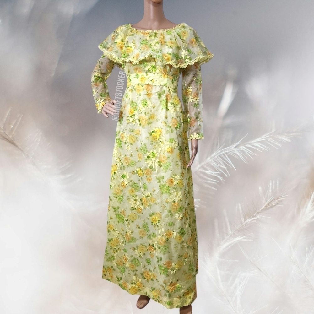 70s hippie maxi long sleeve dress size XS